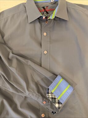 Robert Graham Gray Dress Shirt with Blue & Lime Trim